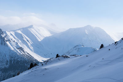 Scenic view of snowcapped mountains against sky