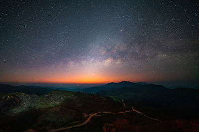 Panorama view universe space shot of milky way galaxy with stars on night sky 