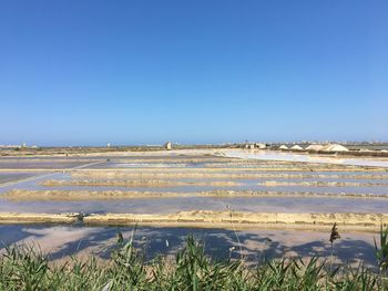 Scenic view of land against clear blue sky