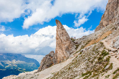 Low angle view of rock formations against sky