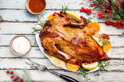High angle view of food on table
