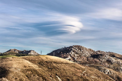 Scenic view of mountains against sky and lenticular cloud