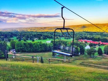 Scenic view of grassy field against sky