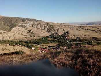 Scenic view of field against clear sky
