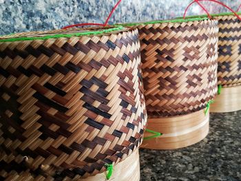 Wicker baskets arranged in row