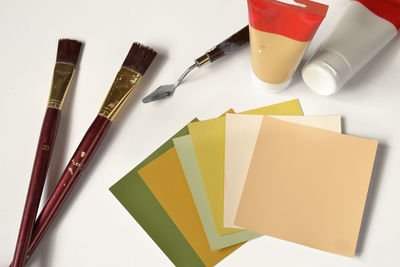 High angle view of multi colored pencils on table