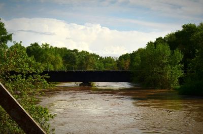 Scenic view of river against cloudy sky