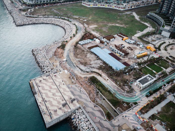 High angle view of city buildings