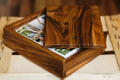 High angle view of text on table