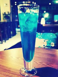 Close-up of beer in glass on table