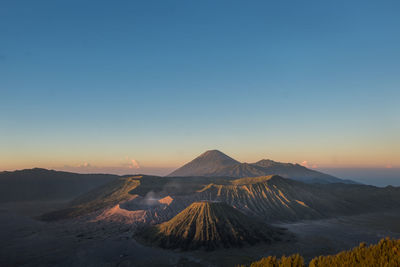 Aerial view of mount bromo against clear sky during sunset