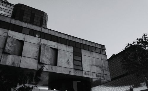 Low angle view of buildings against clear sky