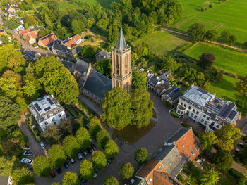 High angle view of buildings in city