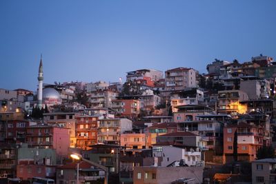 Cityscape against clear sky