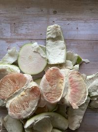 High angle view of fruits on table