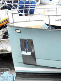 High angle view of ship moored at harbor