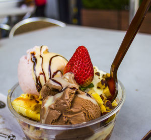 Close-up of fruits in ice cream