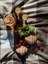 High angle view of drink on table