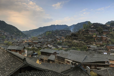 High angle view of townscape against sky