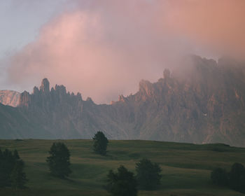 Scenic view of landscape against sky during sunset