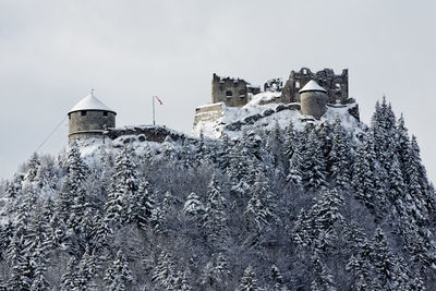 Low angle view of building against sky during winter