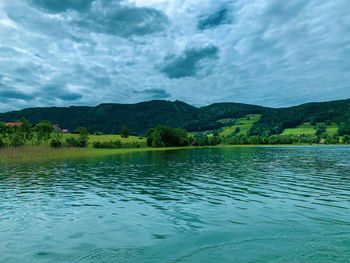 Scenic view of lake against sky