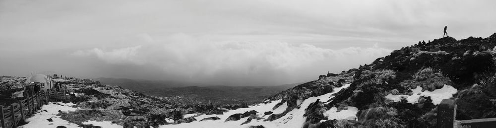 Scenic view of snow covered mountains