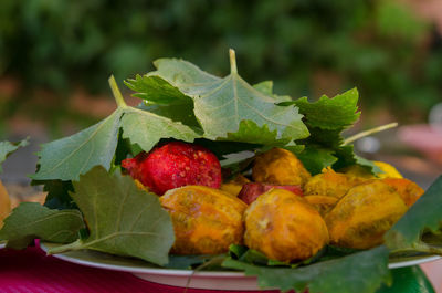 Close-up of strawberries on plant