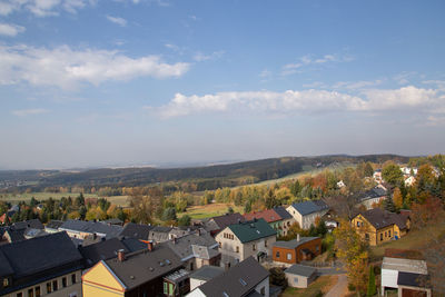 High angle view of townscape against sky