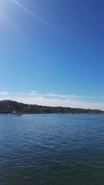 Scenic view of lake against clear blue sky