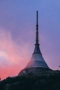 Pink-blue television transmitter known as jested near liberec in the north of the czech republic 