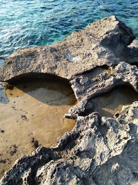 High angle view of rocks on beach