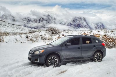 Car on snow covered land