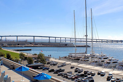 High angle view of boats moored at harbor