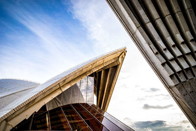 Low angle view of modern building against sky