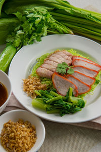 High angle view of salad in plate on table