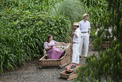 Full length of couple in basket