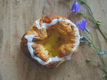 High angle view of dessert on table