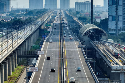 High angle view of city street