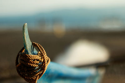 Close-up of rope tied on boat