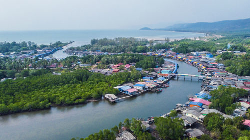 High angle view of buildings in city