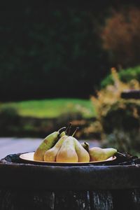 Close-up of pears in plate