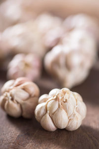 Close-up of garlic on table