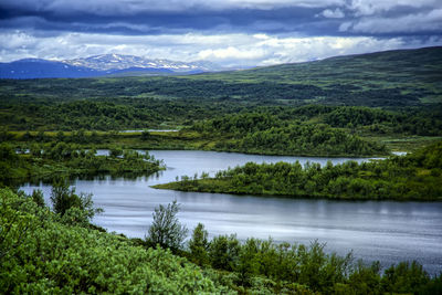 Scenic view of lake and mountains