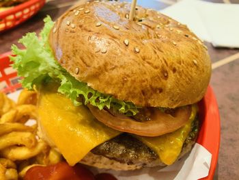 Close-up of burger in plate