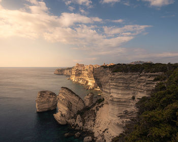 The coastline around bonifacio at sunset