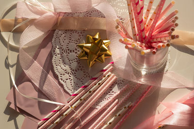 High angle view of decoration on table