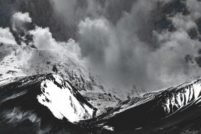 Panoramic view of snowcapped mountains against sky