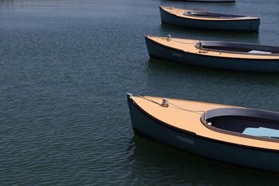 High angle view of nautical vessel moored in water