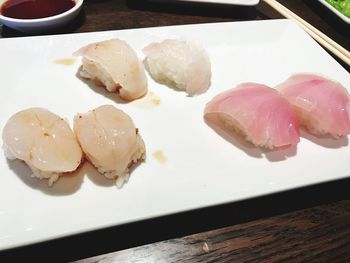 Close-up of sushi served on table